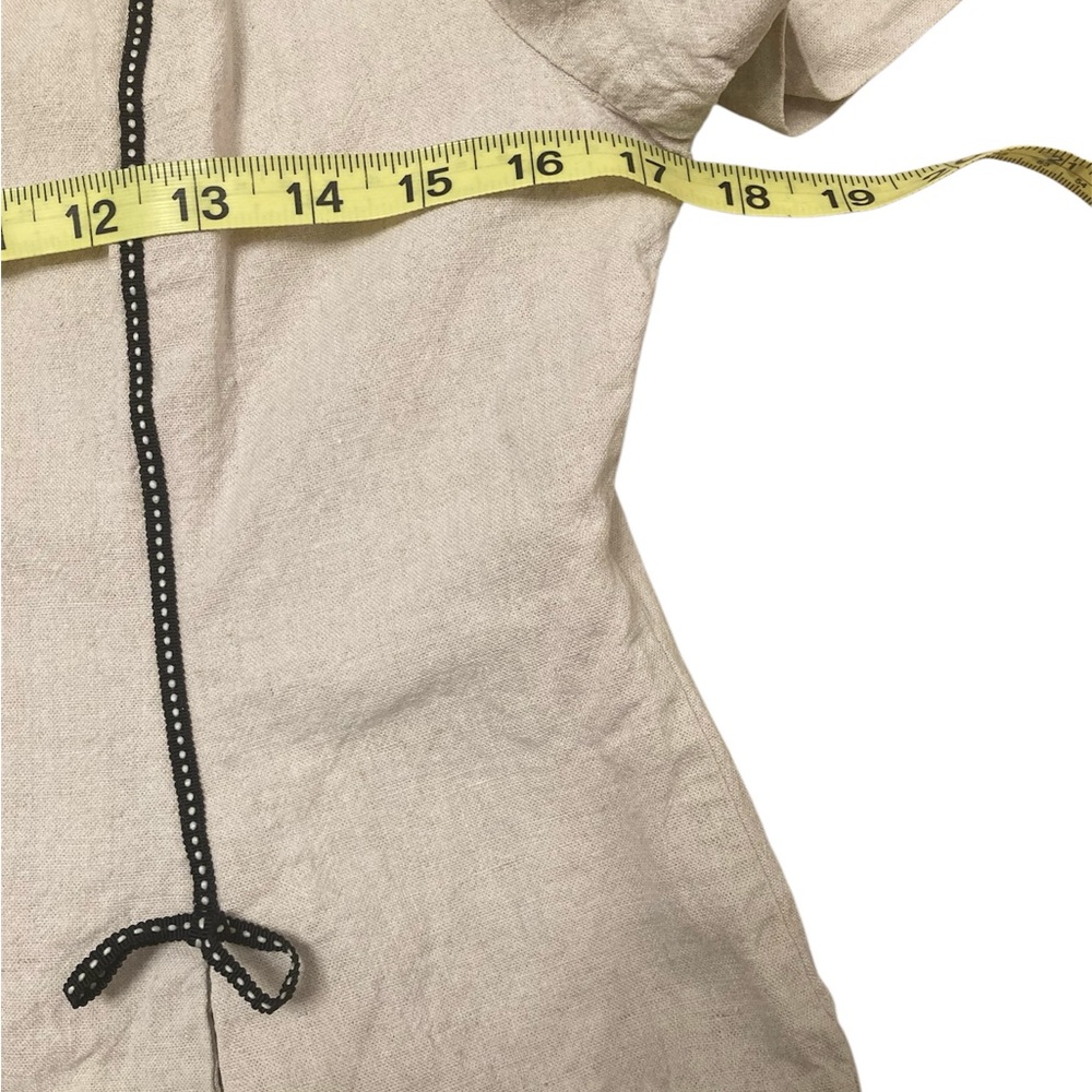 Vintage Linen Blend Boho Button Up Top, Bows, Cream, Scalloped Hem, Women’s 10P - Picture 8 of 9